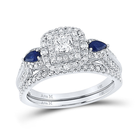 14k White Gold Princess Diamond Bridal Wedding Ring Band Set 7/8 Cttw