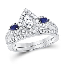  14k White Gold Pear Diamond Bridal Wedding Ring Band Set 7/8 Cttw