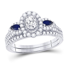  14k White Gold Oval Diamond Bridal Wedding Ring Band Set 7/8 Cttw