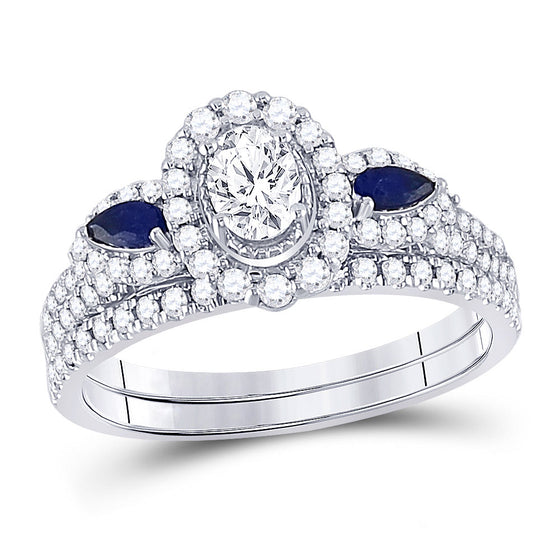 14k White Gold Oval Diamond Bridal Wedding Ring Band Set 7/8 Cttw