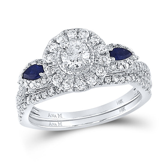 14k White Gold Round Diamond Bridal Wedding Ring Band Set 7/8 Cttw