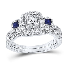  14k White Gold Princess Diamond Bridal Wedding Ring Band Set 7/8 Cttw