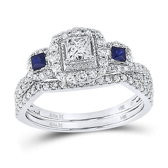 14k White Gold Princess Diamond Bridal Wedding Ring Band Set 7/8 Cttw