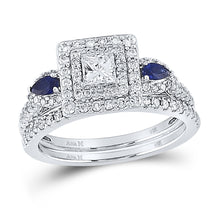  14k White Gold Princess Diamond Bridal Wedding Ring Band Set 7/8 Cttw