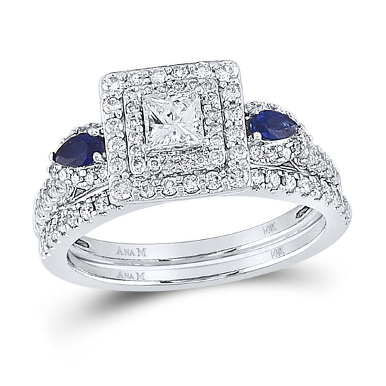 14k White Gold Princess Diamond Bridal Wedding Ring Band Set 7/8 Cttw