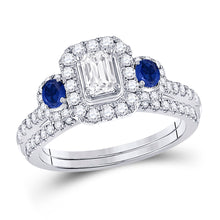  14k White Gold Emerald Diamond Bridal Wedding Ring Band Set 7/8 Cttw