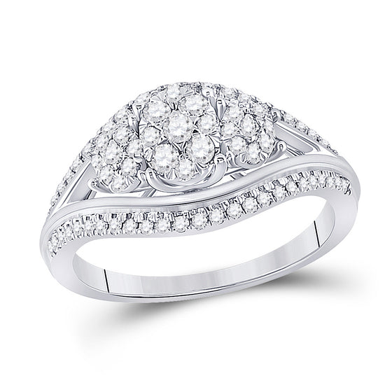 10k White Gold Round Diamond Cluster 3-stone Bridal Wedding Engagement Ring 1/2 Cttw