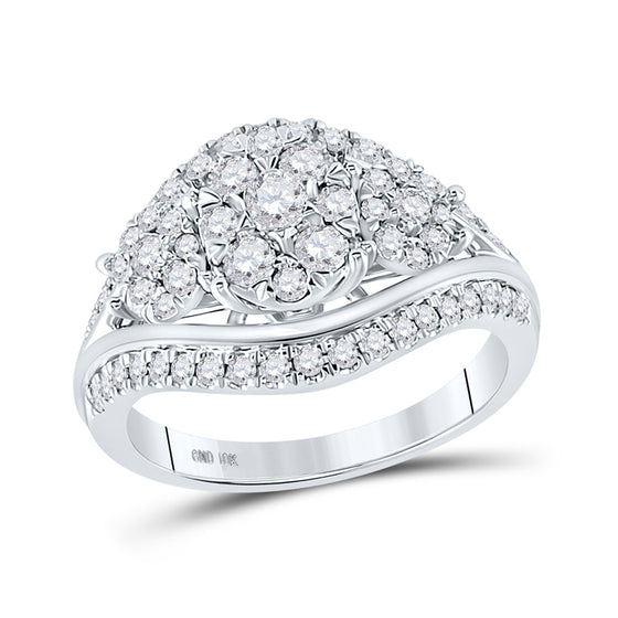 10k White Gold Round Diamond Cluster Bridal Wedding Engagement Ring 1 Cttw