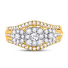 10k Yellow Gold Womens Round Diamond Cluster 3-stone Ring 1 Cttw