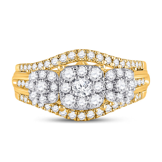 10k Yellow Gold Womens Round Diamond Cluster 3-stone Ring 1 Cttw