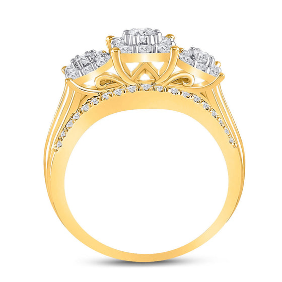 10k Yellow Gold Womens Round Diamond Cluster 3-stone Ring 1 Cttw
