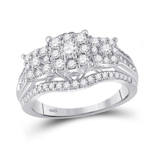  10k White Gold Womens Round Diamond Cluster 3-stone Ring 1 Cttw