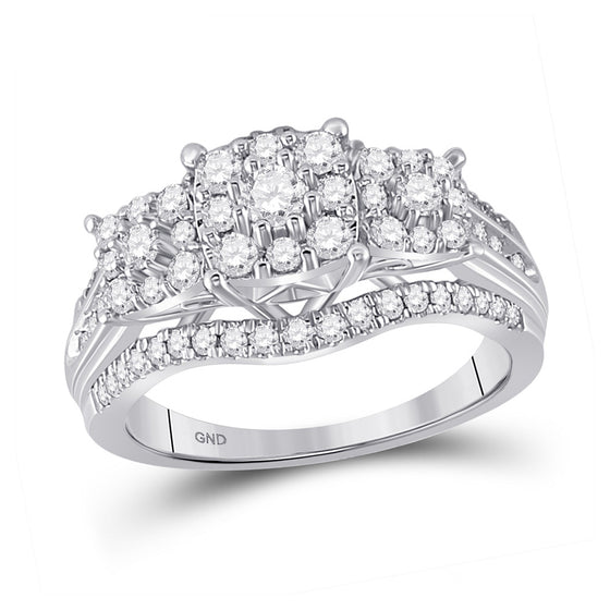 10k White Gold Womens Round Diamond Cluster 3-stone Ring 1 Cttw