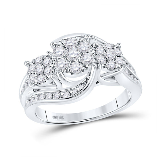 10k White Gold Round Diamond Cluster Bridal Wedding Engagement Ring 1 Cttw