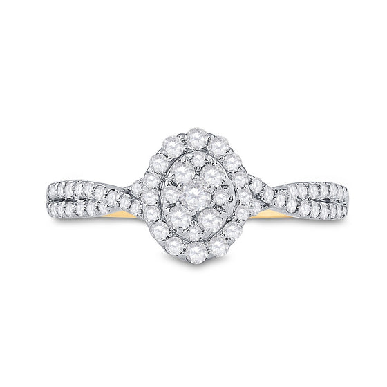 10k Yellow Gold Womens Round Diamond Oval Cluster Ring 1/2 Cttw