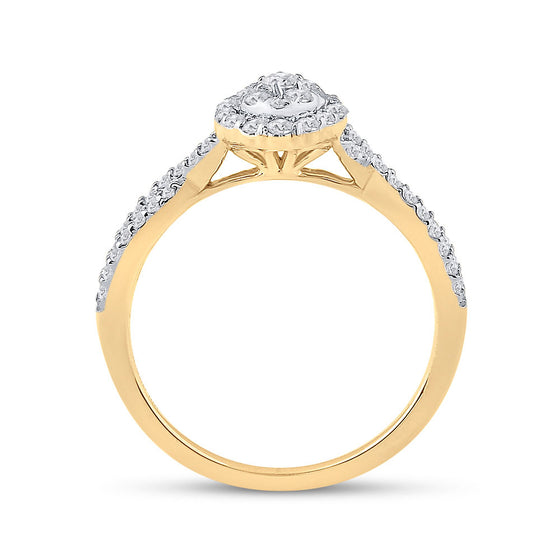10k Yellow Gold Womens Round Diamond Oval Cluster Ring 1/2 Cttw