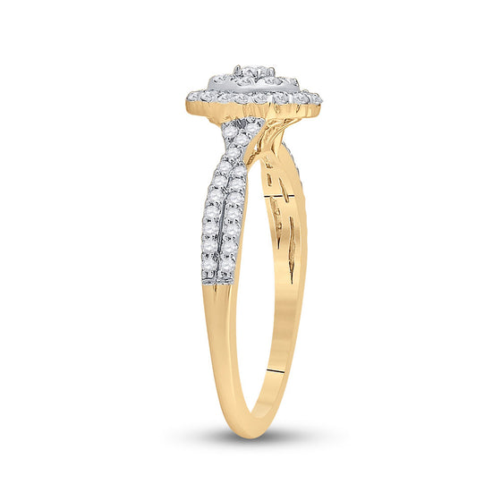 10k Yellow Gold Womens Round Diamond Oval Cluster Ring 1/2 Cttw