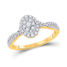 10k Yellow Gold Womens Round Diamond Oval Cluster Ring 1/2 Cttw