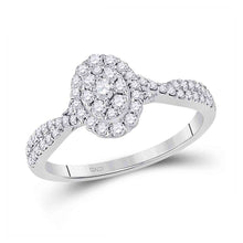  10k White Gold Womens Round Diamond Oval Cluster Ring 1/2 Cttw