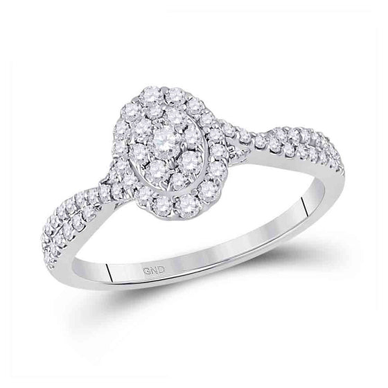 10k White Gold Womens Round Diamond Oval Cluster Ring 1/2 Cttw
