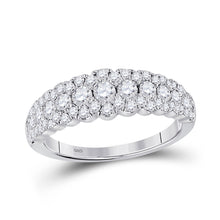  10k White Gold Womens Round Diamond Triple Row Anniversary Ring 1 Cttw