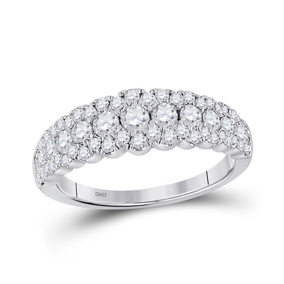 10k White Gold Womens Round Diamond Triple Row Anniversary Ring 1 Cttw