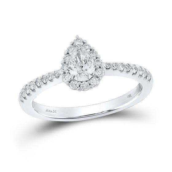 14k White Gold Pear Diamond Halo Bridal Wedding Engagement Ring 3/4 Cttw