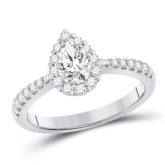 14k White Gold Pear Diamond Solitaire Bridal Wedding Engagement Ring 1 Cttw