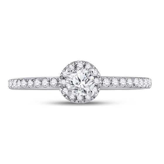 14k White Gold Round Diamond Halo Bridal Wedding Engagement Ring 1/2 Cttw