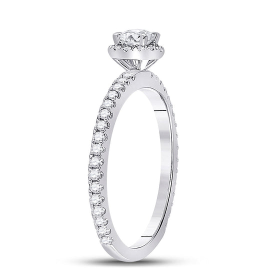 14k White Gold Round Diamond Halo Bridal Wedding Engagement Ring 1/2 Cttw