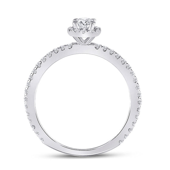 14k White Gold Round Diamond Halo Bridal Wedding Engagement Ring 1/2 Cttw