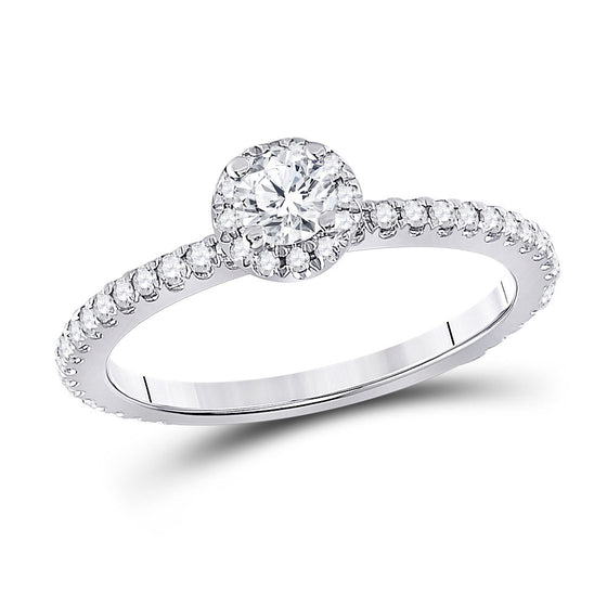 14k White Gold Round Diamond Halo Bridal Wedding Engagement Ring 1/2 Cttw