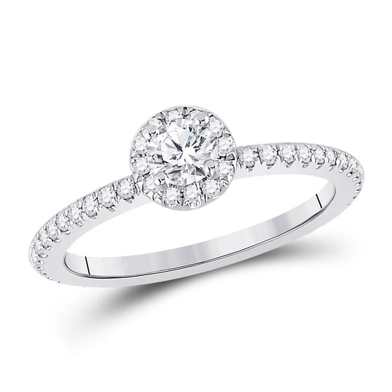 14k White Gold Round Diamond Halo Bridal Wedding Engagement Ring 5/8 Cttw