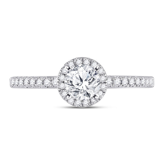 14k White Gold Round Diamond Halo Bridal Wedding Engagement Ring 7/8 Cttw