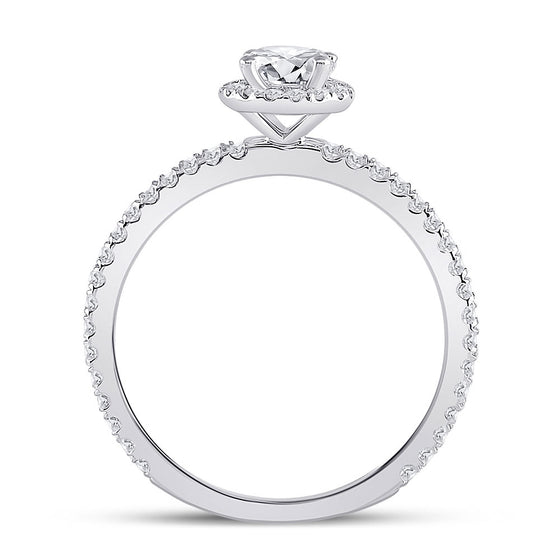 14k White Gold Round Diamond Halo Bridal Wedding Engagement Ring 7/8 Cttw