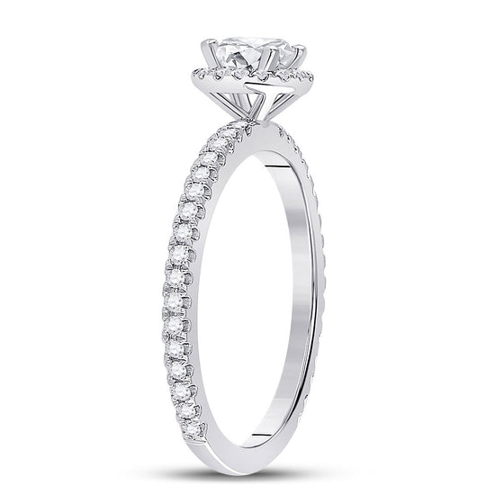 14k White Gold Round Diamond Halo Bridal Wedding Engagement Ring 7/8 Cttw