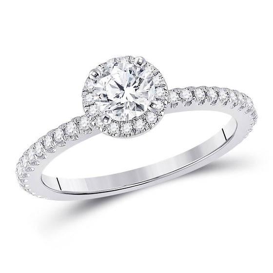 14k White Gold Round Diamond Halo Bridal Wedding Engagement Ring 7/8 Cttw