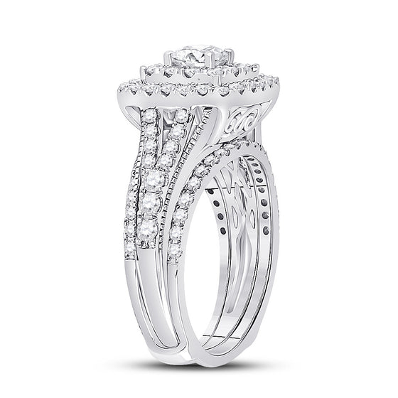 14k White Gold Round Diamond Bridal Wedding Ring Band Set 1-1/2 Cttw
