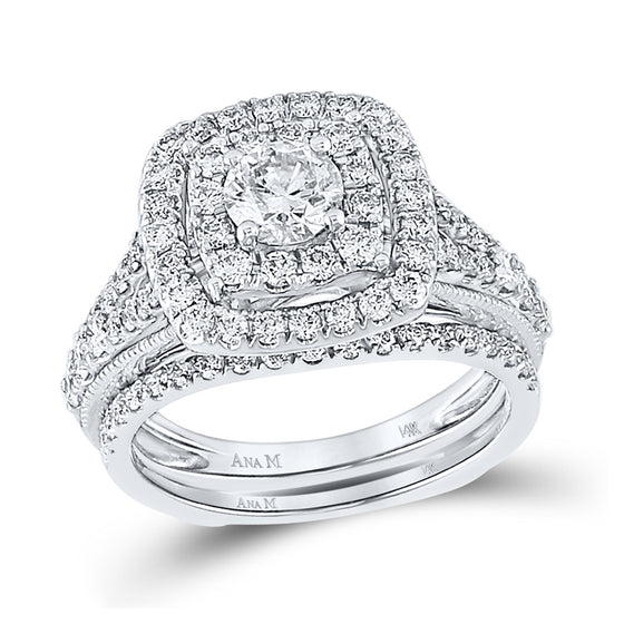 14k White Gold Round Diamond Bridal Wedding Ring Band Set 1-1/2 Cttw