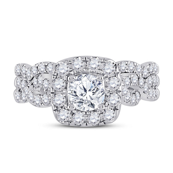 14k White Gold Round Diamond Bridal Wedding Ring Band Set 1-1/2 Cttw