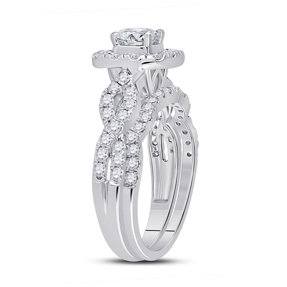 14k White Gold Round Diamond Bridal Wedding Ring Band Set 1-1/2 Cttw