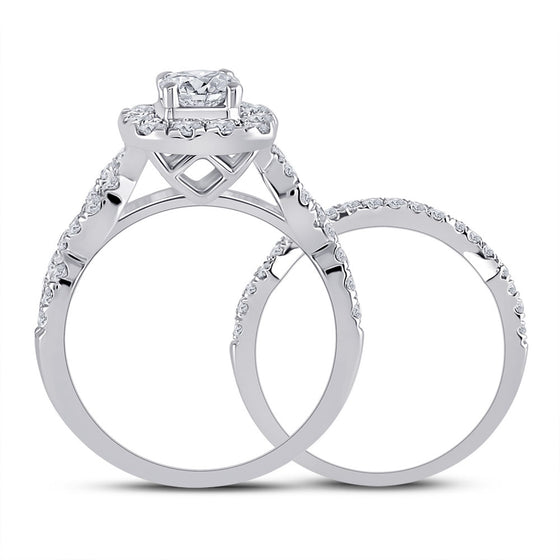 14k White Gold Round Diamond Bridal Wedding Ring Band Set 1-1/2 Cttw