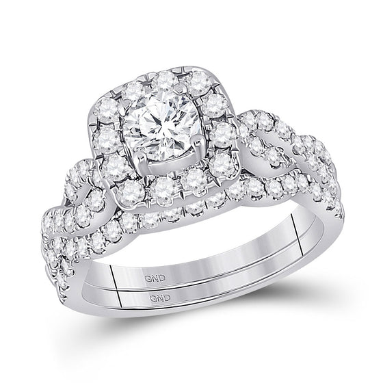 14k White Gold Round Diamond Bridal Wedding Ring Band Set 1-1/2 Cttw