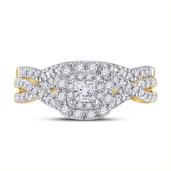14k Yellow Gold Princess Diamond Bridal Wedding Ring Band Set 1/2 Cttw