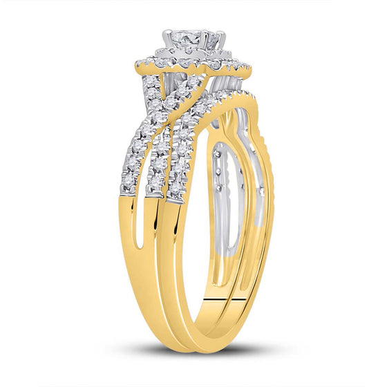 14k Yellow Gold Princess Diamond Bridal Wedding Ring Band Set 1/2 Cttw