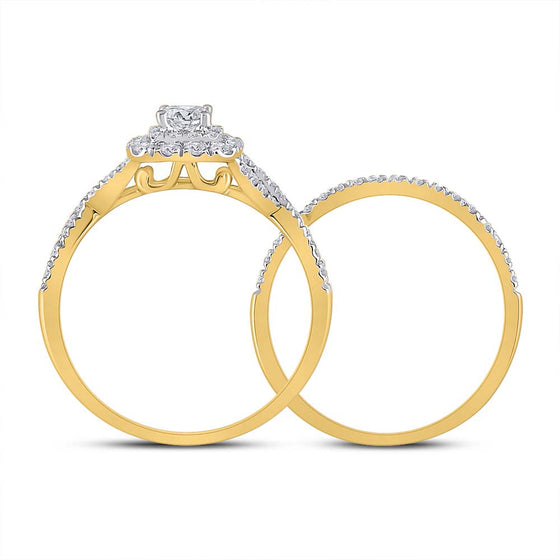 14k Yellow Gold Princess Diamond Bridal Wedding Ring Band Set 1/2 Cttw