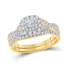  14k Yellow Gold Princess Diamond Bridal Wedding Ring Band Set 1/2 Cttw