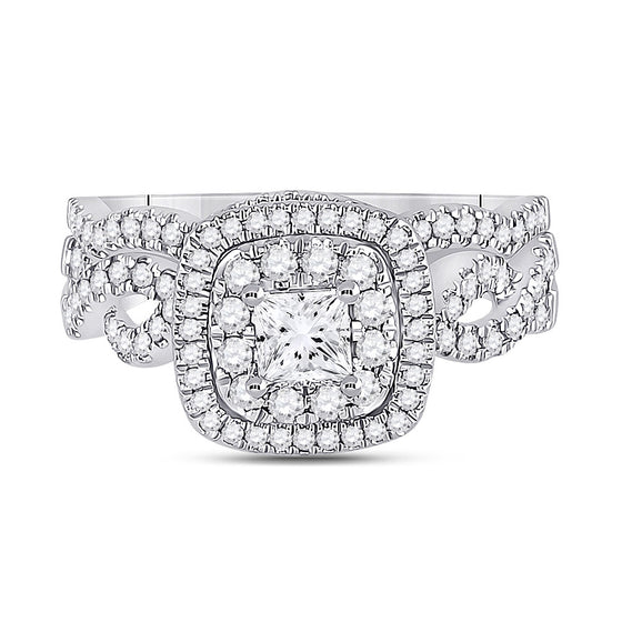 14k White Gold Princess Diamond Bridal Wedding Ring Band Set 1 Cttw