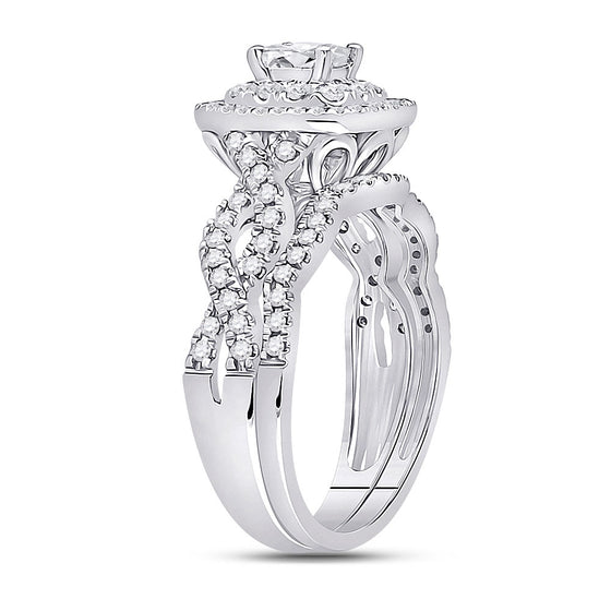 14k White Gold Princess Diamond Bridal Wedding Ring Band Set 1 Cttw