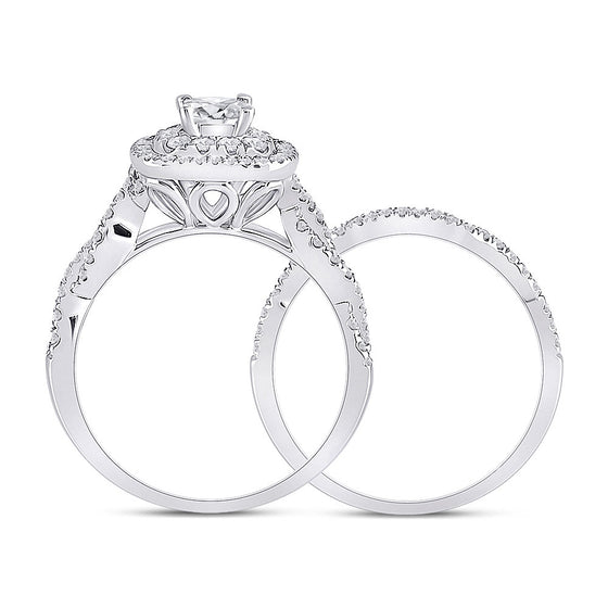14k White Gold Princess Diamond Bridal Wedding Ring Band Set 1 Cttw
